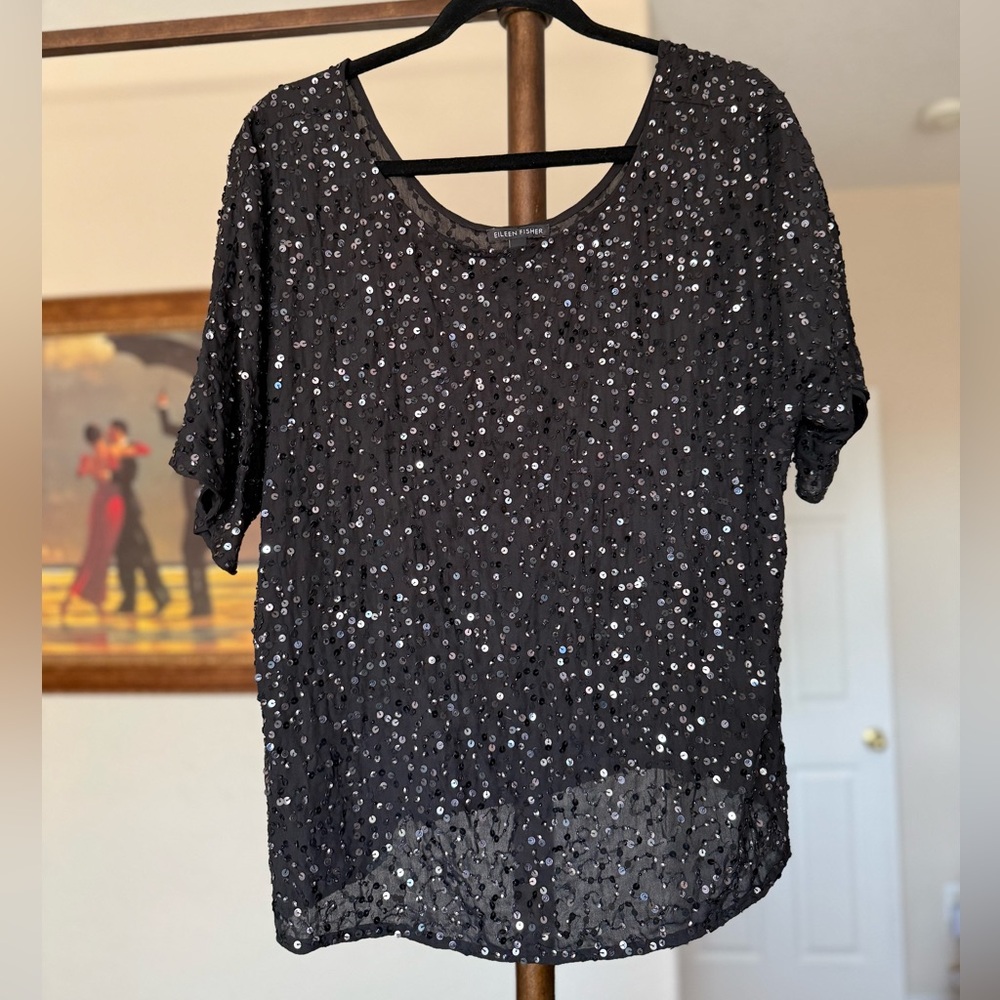 Eileen Fisher Black Sequin Blouse - Picture 2 of 7